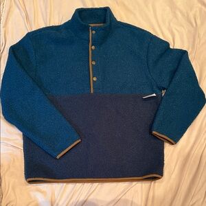Old Navy Two-Tone Teal and Navy Sherpa Snap Pullover